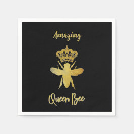 Custom QUEEN BEEN Gold Black Beverage Cocktail Serviette