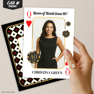 Custom Queen of Hearts Birthday Invite, Casino Einladung