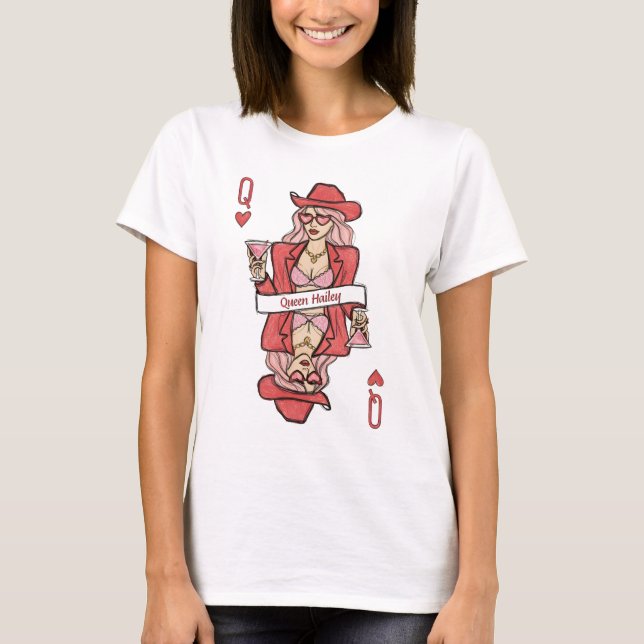 Custom Queen of Hearts Doodle Art T-Shirt (Vorderseite)
