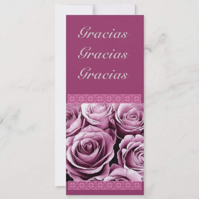 CUSTOM Quinceanera Vielen Dank an Pink Roses Einladung (Vorderseite)