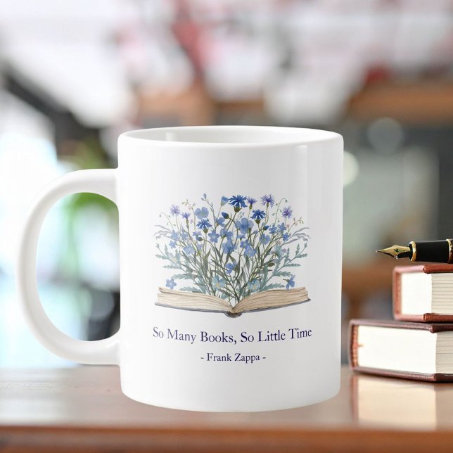 Custom Quote Blue Flowers Grow From Book Jumbo-Tasse (In situ)