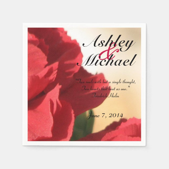 Custom Quote Red Floral Wedding Serviette (Vorderseite)
