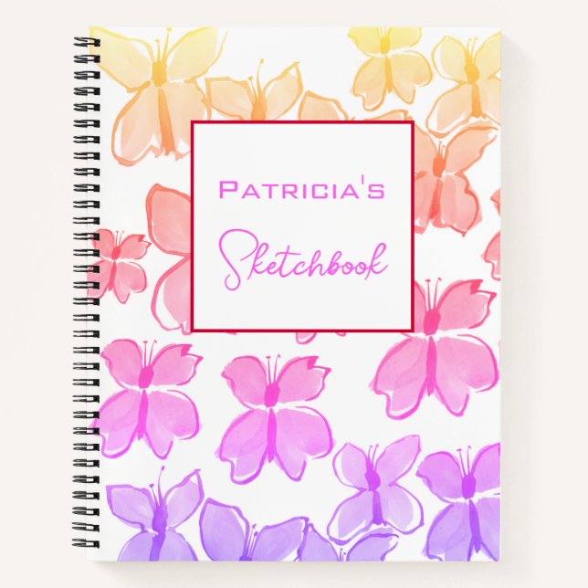 Custom Rainbow Butterfly Sketchbook Notizbuch (Vorderseite)