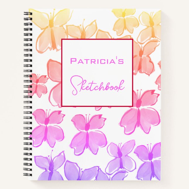 Custom Rainbow Butterfly Sketchbook Notizbuch (Vorderseite)