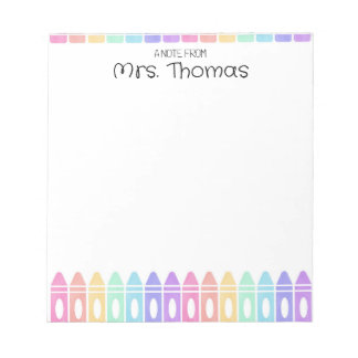 Custom Rainbow Crayon Kindergarten Teacher Notepad Notizblock