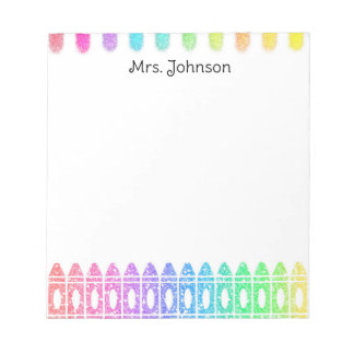 Custom Rainbow Crayon Kindergarten Teacher Notepad Notizblock