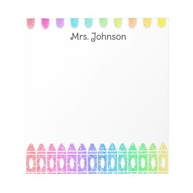 Custom Rainbow Crayon Kindergarten Teacher Notepad Notizblock (Vorderseite)