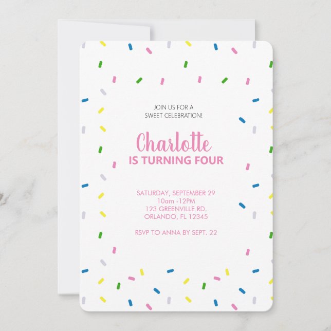 Custom Rainbow Sprinkle Geburtstagsparty Einladung (Vorderseite)