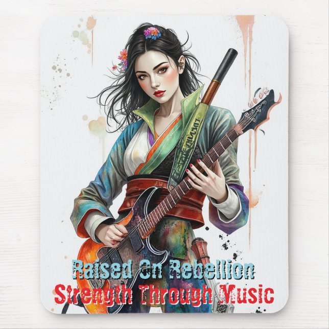 Custom Rainbow Warrior Girl Guitarist Art Inspirie Mousepad (Vorne)