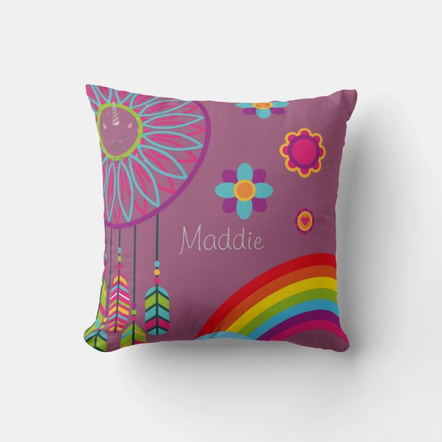Custom Rainbow World Niedlich Caticorn | Rosa Glit Kissen (Vorderseite)