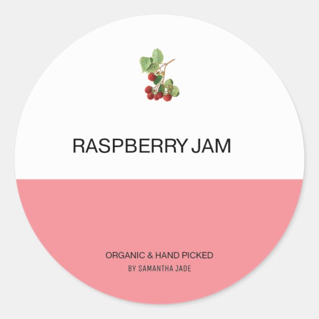 Custom Raspberry Jam & Preserve Jar Labels Runder Aufkleber (Vorderseite)