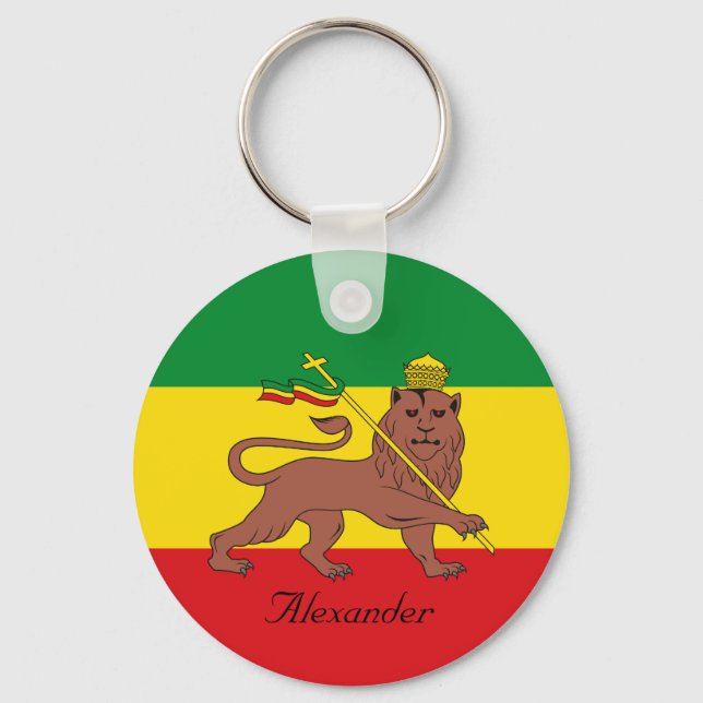 Custom Rastafarian Flag Äthiopia Löwe von Judah Schlüsselanhänger (Vorderseite)
