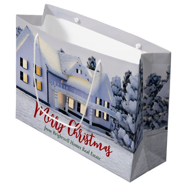 Custom Real Anwesen Company Weihnachts-Winterhaus Große Geschenktüte (Vorderseite Schrägansicht)