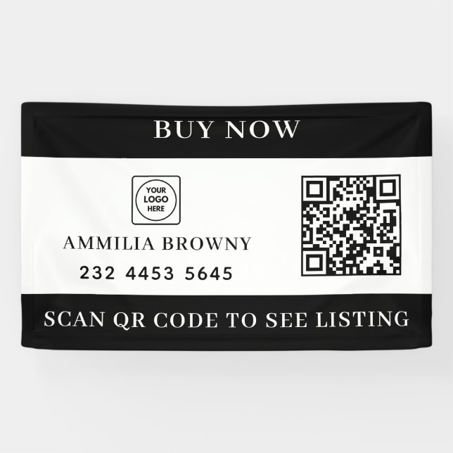 Custom Real Estate QR | For Sale Black White  Banner (Horizontal)