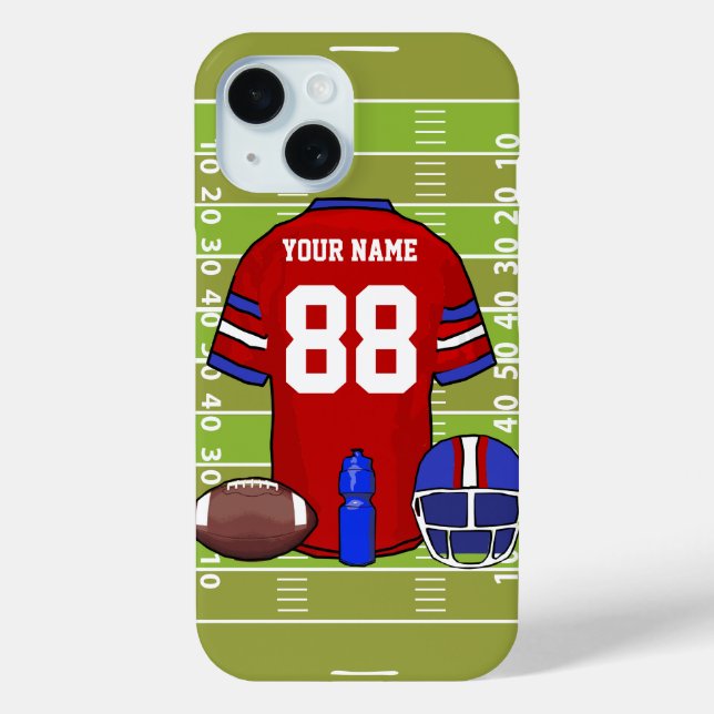 Custom Red and Blue Football Jersey auf Field title_seo2 (Rückseite)