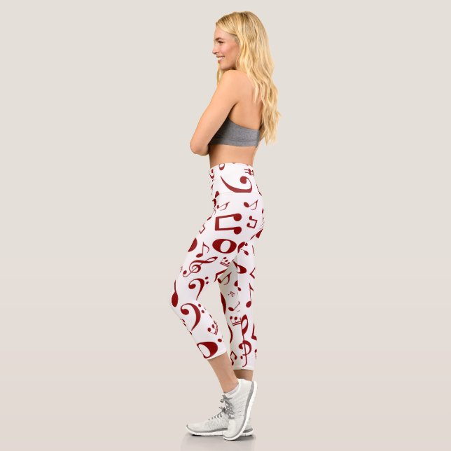 Custom Red and White Note Pattern Capri Leggings (Links)