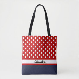 Custom Red and White Polka Dots mit Marine Base Tasche