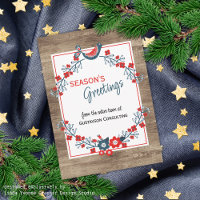 Custom Red Aquamarin Blue Bird & Floral Folk Art W