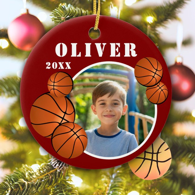 Custom Red Basketball Ball Sports Foto Keramik Ornament (Von Creator hochgeladen)