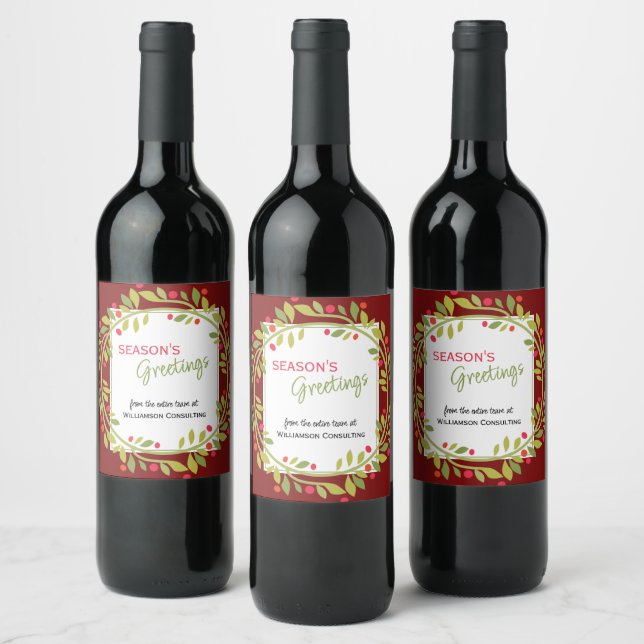 Custom Red Berries Green Holly Botanical Foliage Weinetikett (Flaschen)