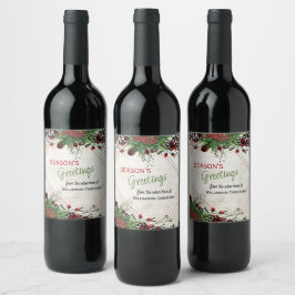 Custom Red Berries Green Holly Botanical Foliage Weinetikett