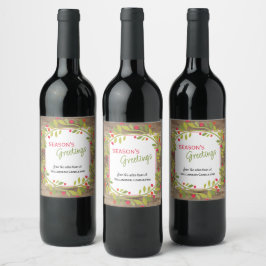 Custom Red Berries Green Holly Botanical Foliage Weinetikett