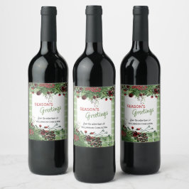 Custom Red Berries Green Holly Botanical Foliage Weinetikett