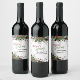 Custom Red Berries Green Holly Botanical Foliage Weinetikett