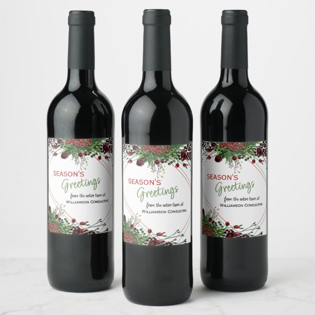 Custom Red Berries Green Holly Botanical Foliage Weinetikett (Flaschen)