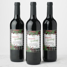 Custom Red Berries Green Holly Botanical Foliage Weinetikett
