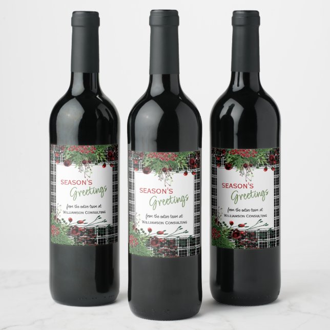 Custom Red Berries Green Holly Botanical Foliage Weinetikett (Flaschen)
