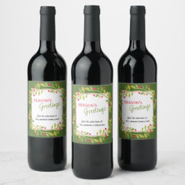 Custom Red Berries Green Holly Botanical Foliage Weinetikett