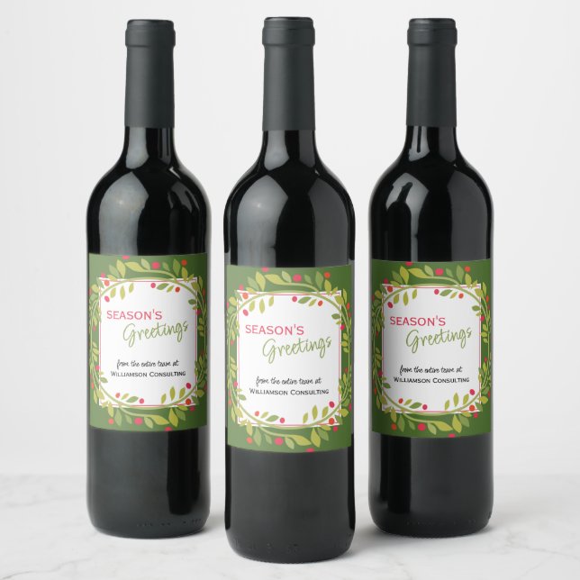Custom Red Berries Green Holly Botanical Foliage Weinetikett (Flaschen)