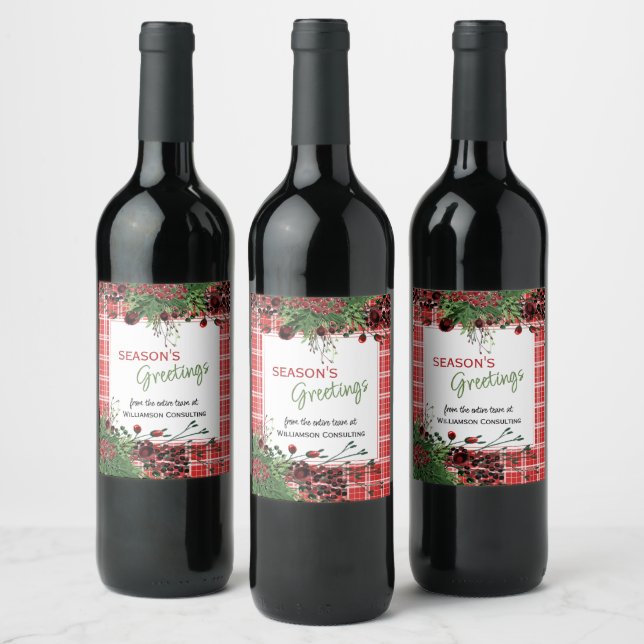 Custom Red Berries Green Holly Botanical Foliage Weinetikett (Flaschen)