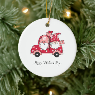 Custom Red Black Modern Happy Valentine's Day Keramik Ornament