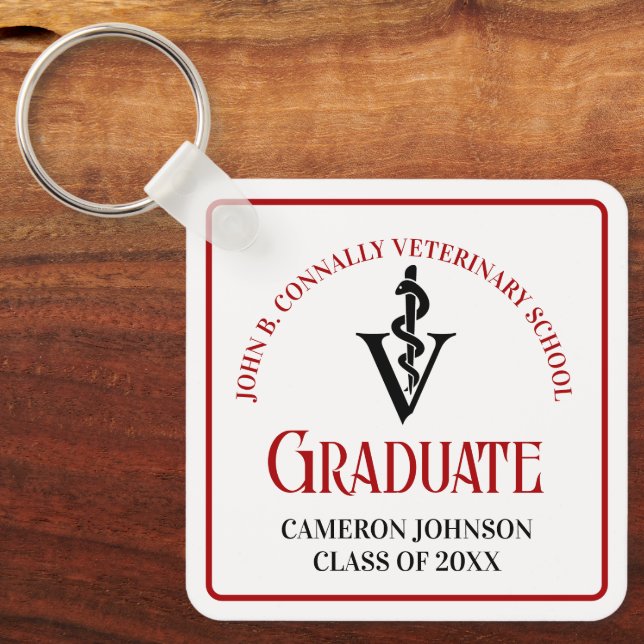 Custom Red Black Veterinary School Abschluss Schlüsselanhänger (Vorderseite)