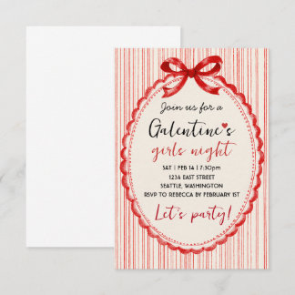 Custom Red Bow Galentines Party Invitation RSVP Karte