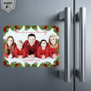 Custom Red Christmas Family Foto und Name Magnet