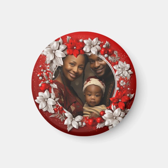 Custom Red Christmas Foto Magnet (Vorne)