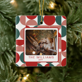 Custom Red Christmas Geometric Muster 2 Fotos Keramikornament