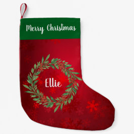 Custom Red Christmas Strumpf und Greenery Kreath Kleiner Weihnachtsstrumpf