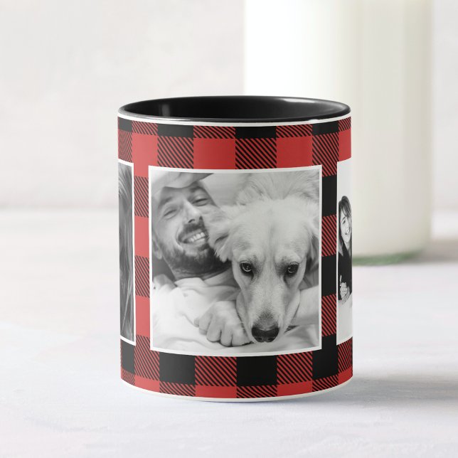Custom Red Family Foto Buffalo Kariertes Muster Tasse (Von Creator hochgeladen)