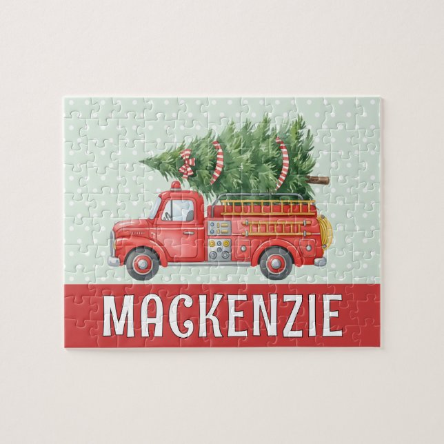 Custom Red Fire Christmas Tree Truck Firefighter  (Horizontal)