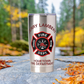 Custom Red Fire Department Firefighter Badge Thermobecher