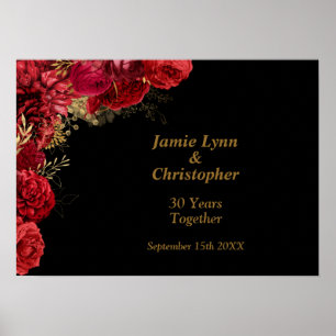 Custom Red Floral Wedding Anniversary Poster