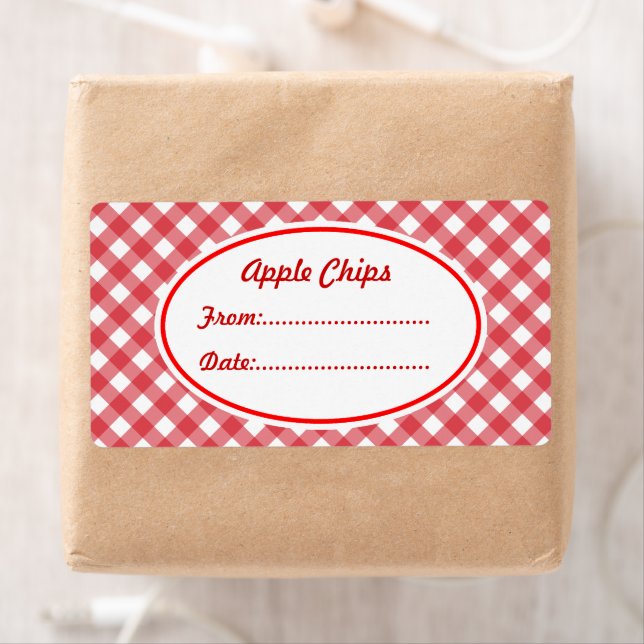 Custom Red Gingham Kitchen Geschenkstempel Labels (Insitu)