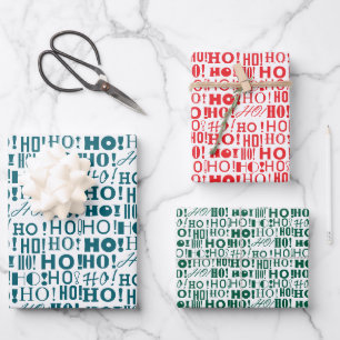 Custom Red Green und Blue Santa's HO! HO! HO! Geschenkpapier Set