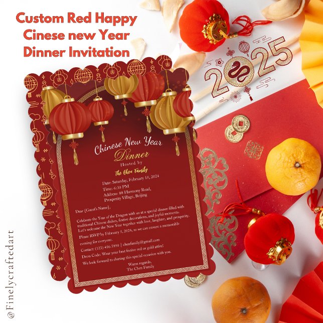 Custom Red Happy Cinese New Year Grußkarte Einladung (Von Creator hochgeladen)