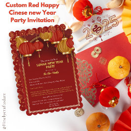 Custom Red Happy Cinese New Year Party Einladung
