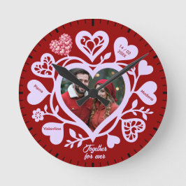 Custom Red Heart Photo Wall Clock Runde Wanduhr
